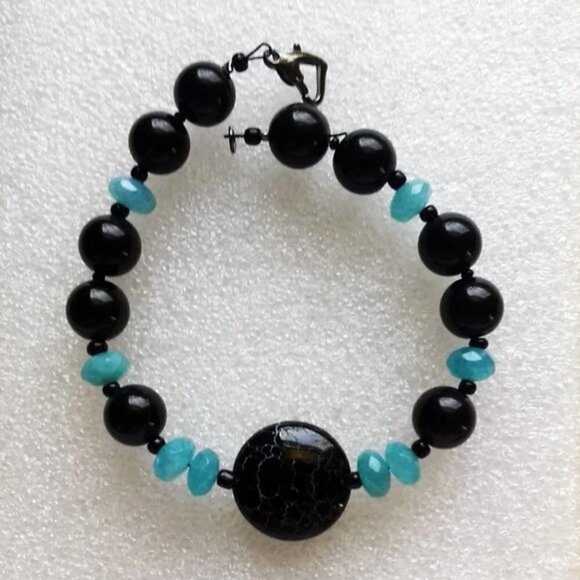 Chunky Beaded Boho Beachy Bracelet - Bigger Wrists 8.25" Agate Beads - Picture 4 of 10